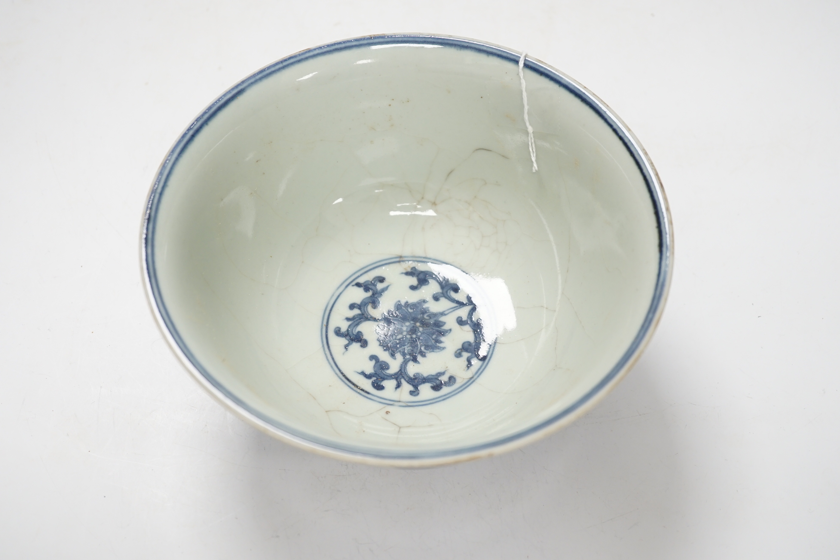 A Chinese blue and white 'lotus' bowl, 18.5cm diameter